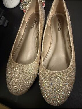 Hot Cakes Gold Glitter Rhinestone Ballet Flats